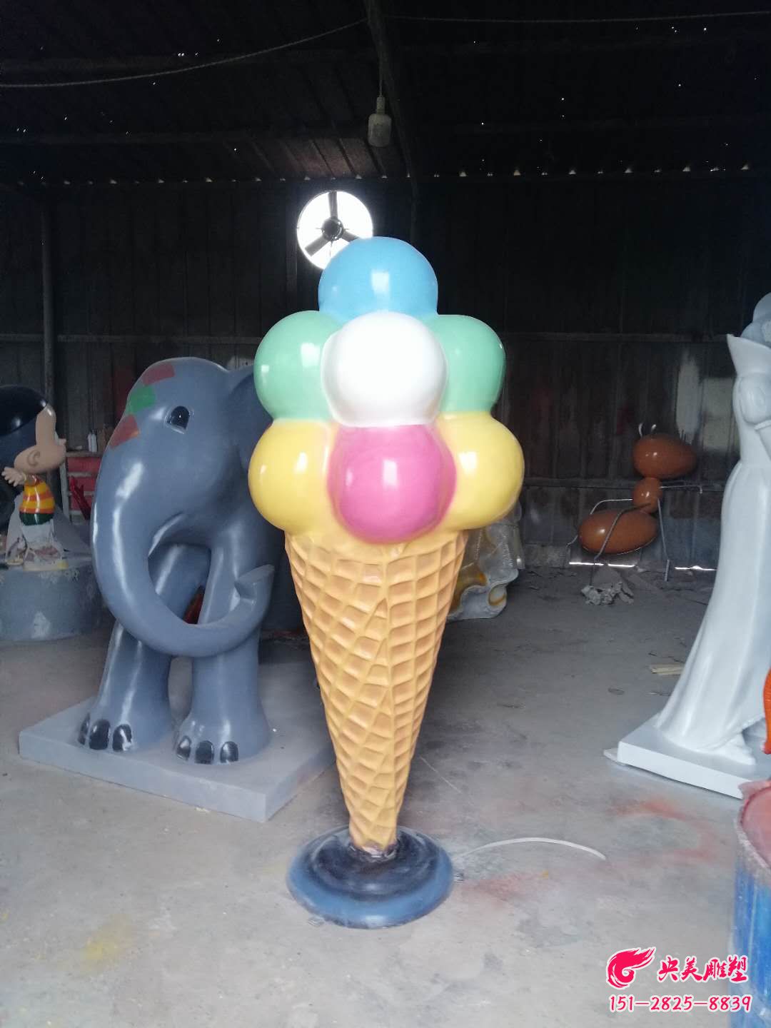 气球造型冰淇淋雕塑-玻璃钢仿真冰淇淋，冷饮店门口摆件图片