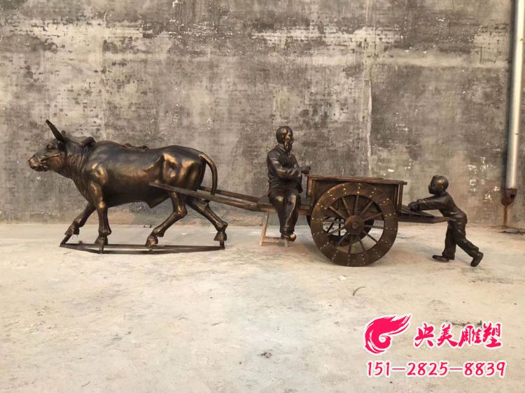 牛拉车雕塑-玻璃钢仿铜民俗生活牛拉车情景雕塑图片 牛拉车雕塑-玻璃钢仿铜民俗生活牛拉车情景雕塑图片