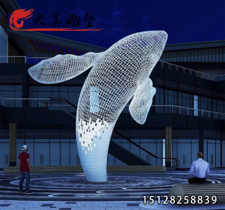 不锈钢鲸鱼-镂空发光雕塑编织大型户外装饰水池造景广场喷泉城市雕塑图片 不锈钢鲸鱼-镂空发光雕塑编织大型户外装饰水池造景广场喷泉城市雕塑图片