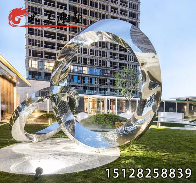 不锈钢月亮圆环-大型户外庭院广场公园水景雕塑摆件图片