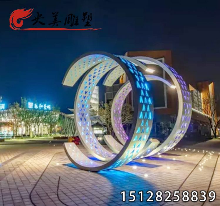 不锈钢抽象圆环-大型园林商场售楼处广场发光景观雕塑图片 不锈钢抽象圆环-大型园林商场售楼处广场发光景观雕塑图片