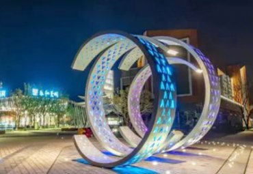 不锈钢抽象圆环-大型园林商场售楼处广场发光景观雕塑