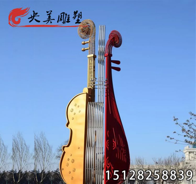 不锈钢大提琴雕塑-校园户外广场城市标志性景观雕塑图片 不锈钢大提琴雕塑-校园户外广场城市标志性景观雕塑图片