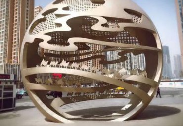 不锈钢雕塑-大型城市广场不锈钢镂空球体景观雕塑定制