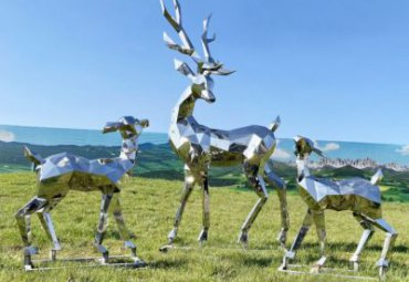 不锈钢几何鹿雕塑-售楼处公园草坪景观装饰不锈钢切面鹿