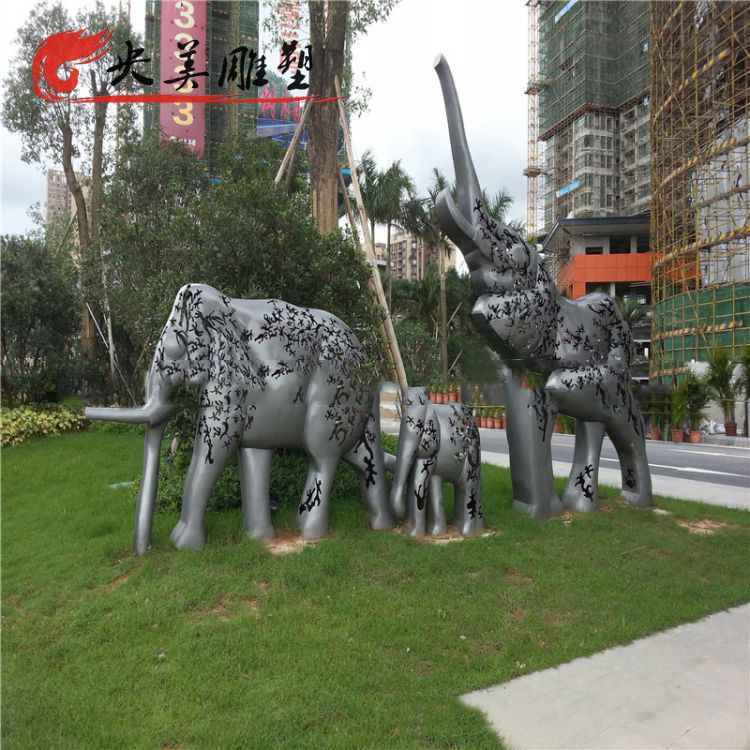 广场不锈钢镂空大象雕塑图片 广场不锈钢镂空大象雕塑图片