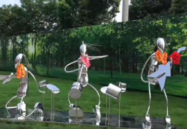 公园不锈钢镜面抽象演奏人物雕塑