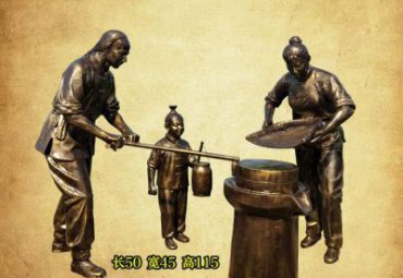 园林景区摆放玻璃钢仿铜农耕文化推磨人物小品