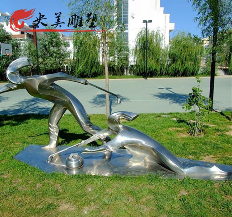 公园不锈钢抽象冰壶运动人物雕塑图片 公园不锈钢抽象冰壶运动人物雕塑图片