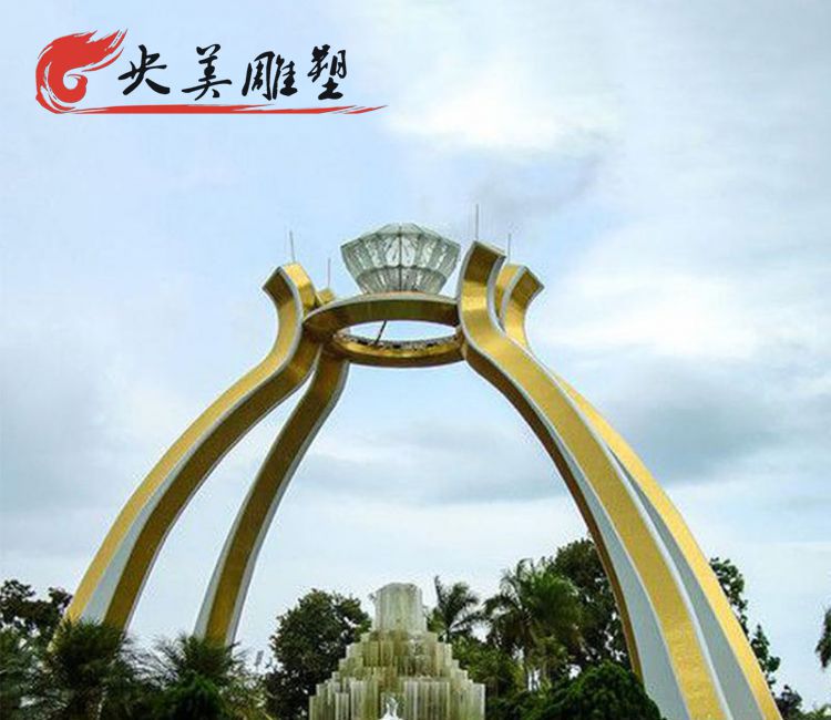 园林不锈钢钻戒拱门雕塑图片 园林不锈钢钻戒拱门雕塑图片