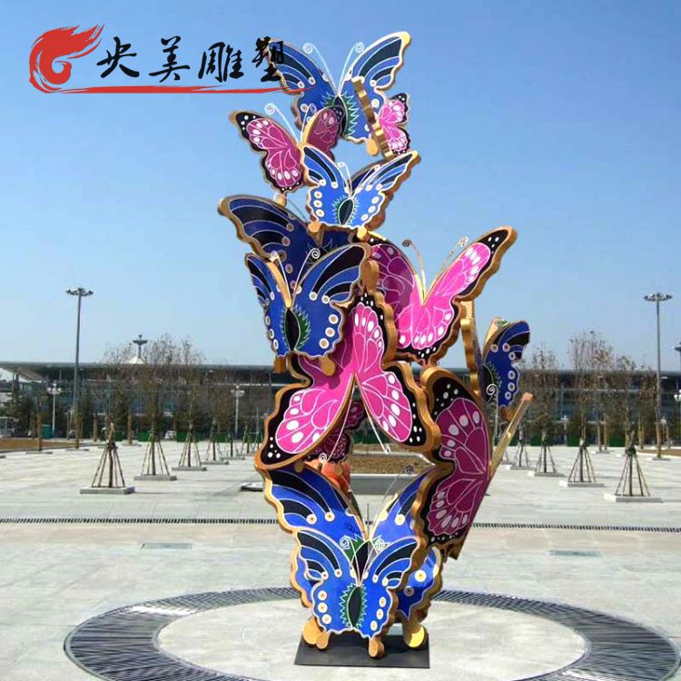 公园玻璃钢彩绘蝴蝶雕塑图片