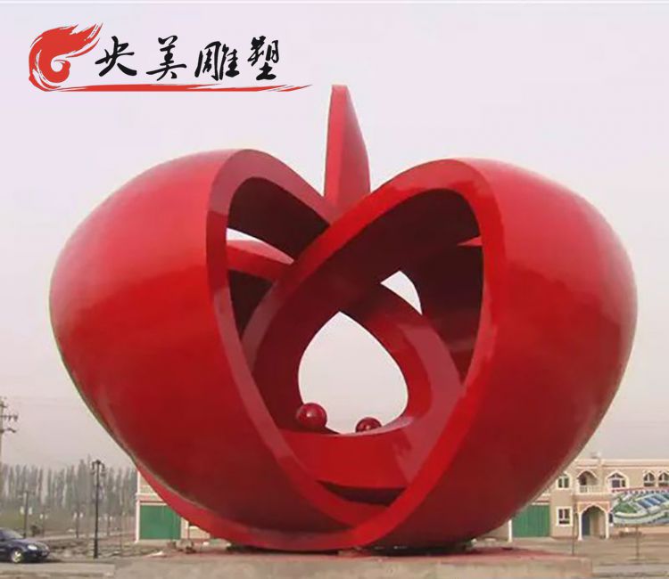 广场不锈钢抽象苹果雕塑图片 广场不锈钢抽象苹果雕塑图片
