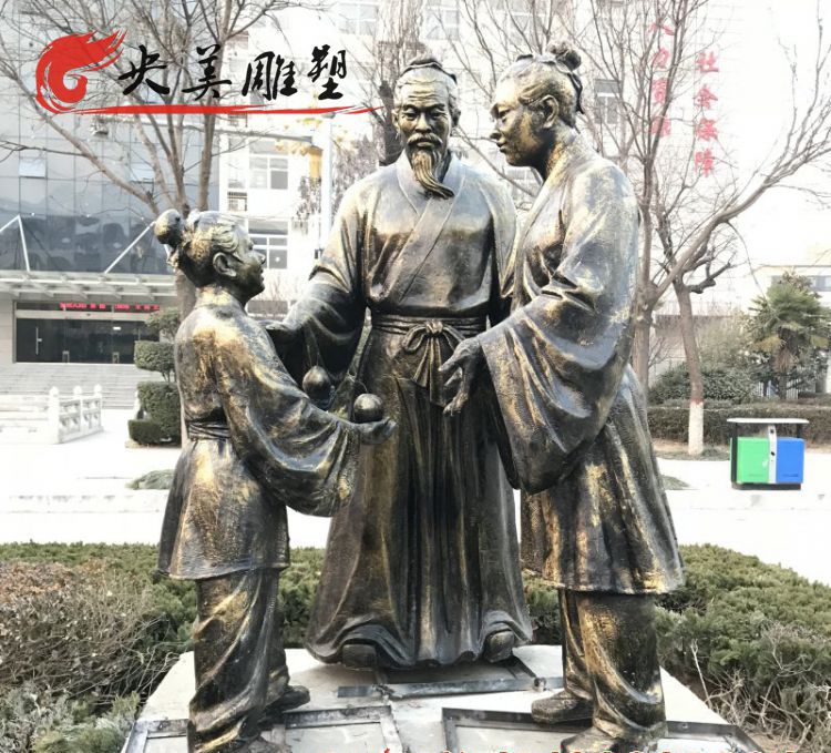 公园摆放玻璃钢仿铜孔融让梨人物雕塑图片 公园摆放玻璃钢仿铜孔融让梨人物雕塑图片