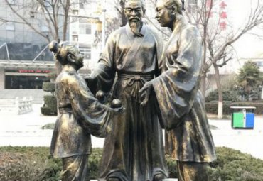 公园摆放玻璃钢仿铜孔融让梨人物雕塑