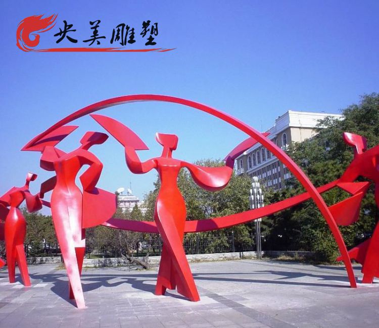 公园摆放不锈钢抽象扇子舞人物雕塑图片