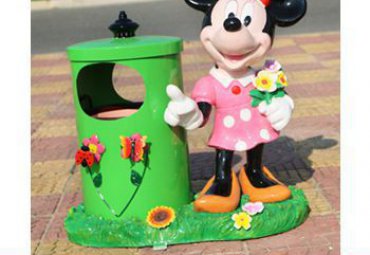 公园摆放玻璃钢卡通米老鼠垃圾桶雕塑
