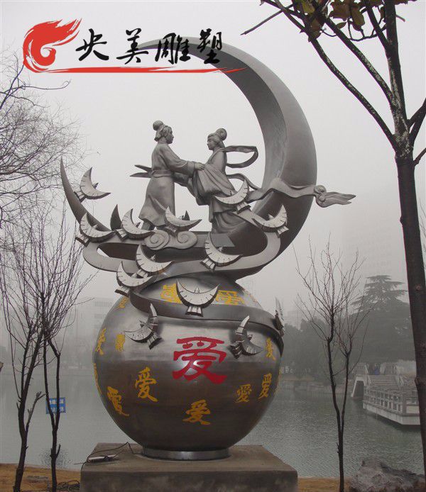 园林景区摆放不锈钢牛郎织女雕塑图片 园林景区摆放不锈钢牛郎织女雕塑图片