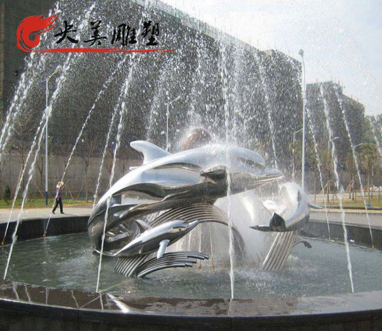 广场不锈钢海豚喷泉水景观雕塑摆件图片 广场不锈钢海豚喷泉水景观雕塑摆件图片