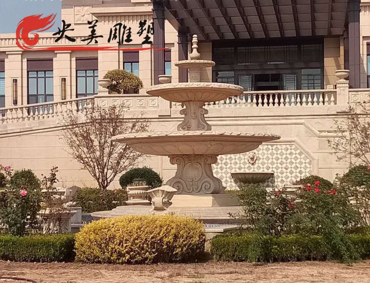 别墅酒店室外装饰花岗岩三层欧式喷泉雕塑图片 别墅酒店室外装饰花岗岩三层欧式喷泉雕塑图片