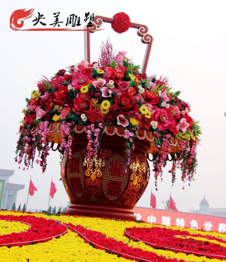 广场摆放不锈钢亮化花朵花篮雕塑图片 广场摆放不锈钢亮化花朵花篮雕塑图片