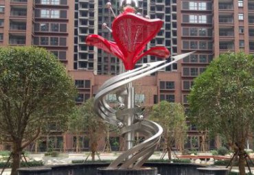 小区广场装饰不锈钢镂空花朵水景观雕塑