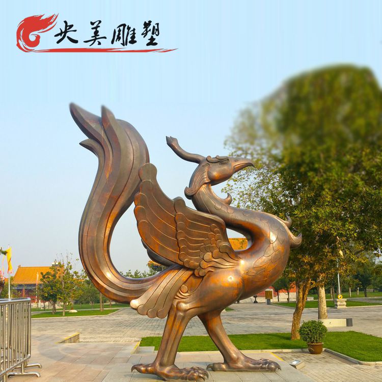广场摆放大型神兽朱雀铜雕塑图片 广场摆放大型神兽朱雀铜雕塑图片