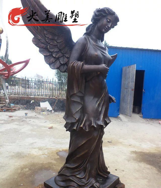 园林广场门口摆放仿铜天使带翅膀西方女神雕塑 图片 园林广场门口摆放仿铜天使带翅膀西方女神雕塑 图片