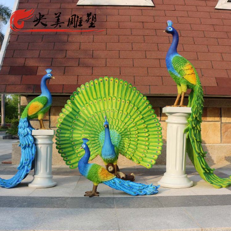 景区摆放玻璃钢彩绘仿真孔雀雕塑图片 景区摆放玻璃钢彩绘仿真孔雀雕塑图片