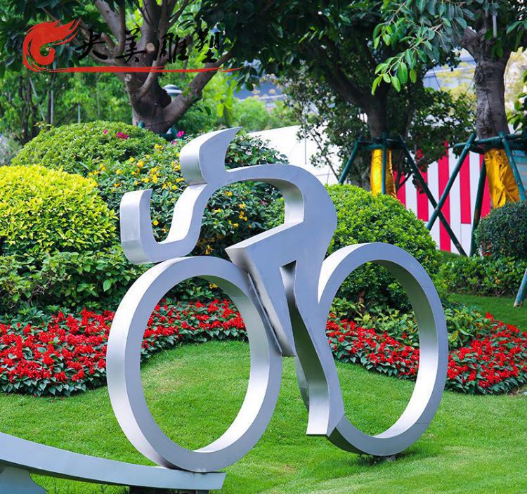 广场不锈钢抽象骑自行车人物雕塑图片