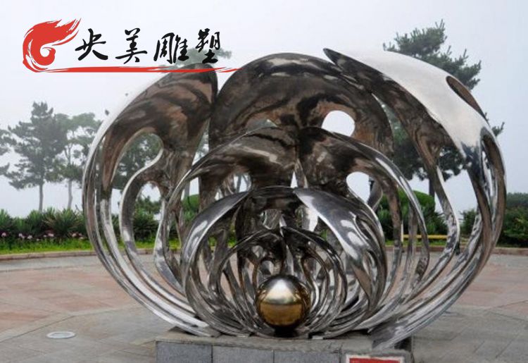 公园摆放不锈钢抽象贝壳珍珠雕塑图片 公园摆放不锈钢抽象贝壳珍珠雕塑图片