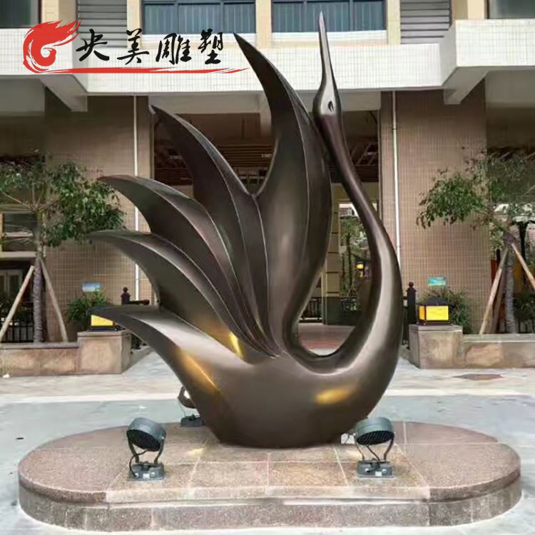 小区摆放玻璃钢仿铜天鹅雕塑图片 小区摆放玻璃钢仿铜天鹅雕塑图片