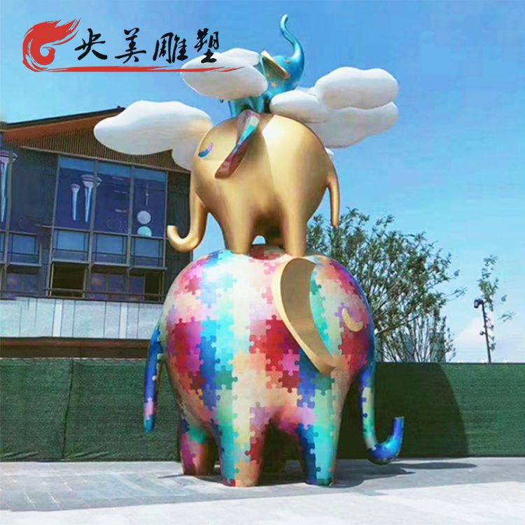 商场户外摆放玻璃钢彩绘大象雕塑图片 商场户外摆放玻璃钢彩绘大象雕塑图片