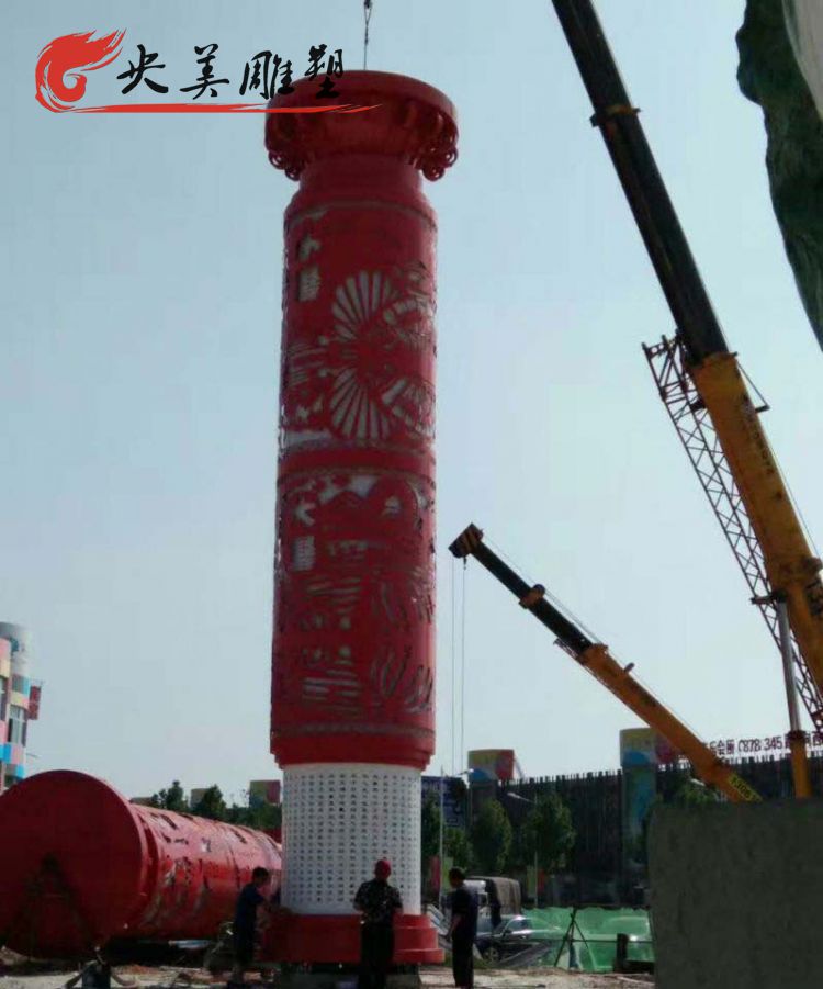 广场摆放不锈钢剪纸文化柱雕塑图片 广场摆放不锈钢剪纸文化柱雕塑图片