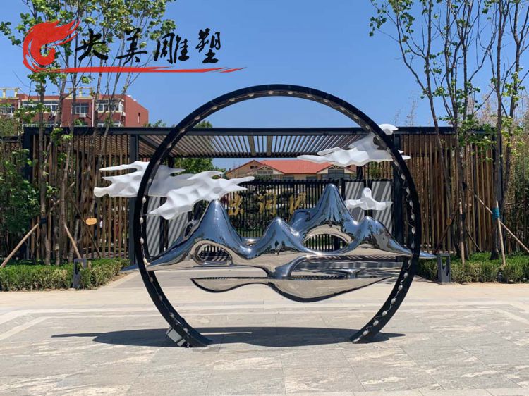 楼盘装饰不锈钢圆环假山景观雕塑图片 楼盘装饰不锈钢圆环假山景观雕塑图片