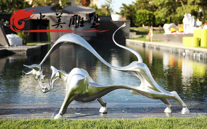 不锈钢镂空抽象牛雕塑公园摆件图片