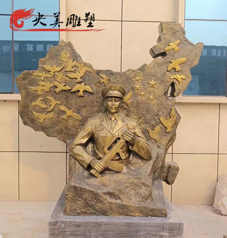 玻璃钢仿铜保卫和平浮雕和平鸽解放军景观雕塑图片 玻璃钢仿铜保卫和平浮雕和平鸽解放军景观雕塑图片