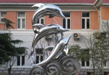 小区不锈钢镜面海豚景观雕塑
