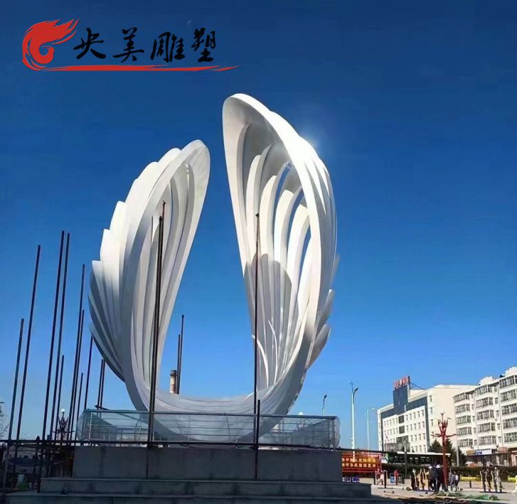 广场创意不锈钢抽象翅膀景观雕塑图片 广场创意不锈钢抽象翅膀景观雕塑图片