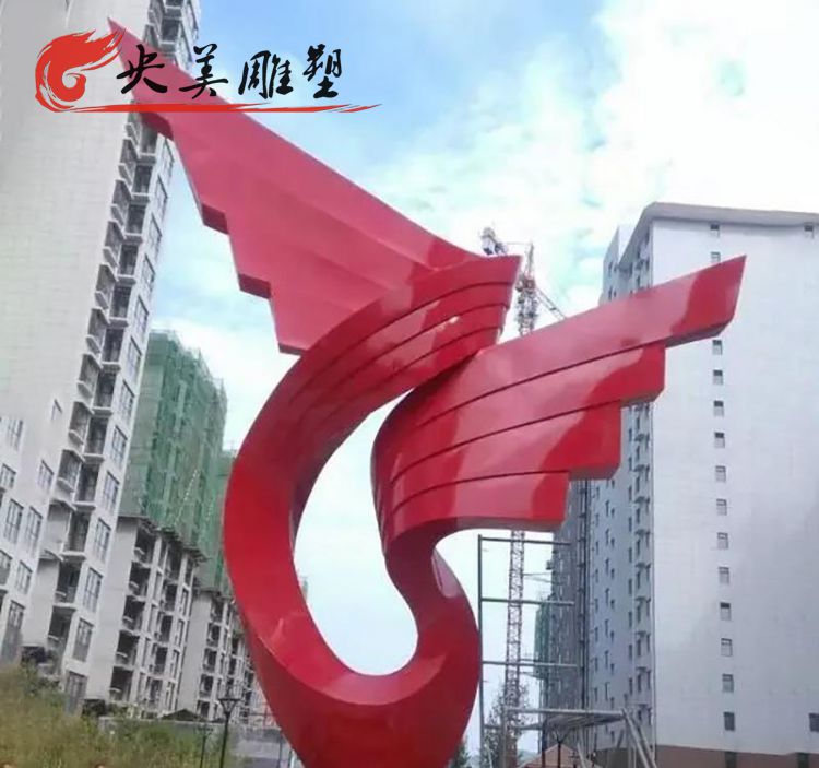 别墅小区玻璃钢红色抽象翅膀景观雕塑图片 别墅小区玻璃钢红色抽象翅膀景观雕塑图片