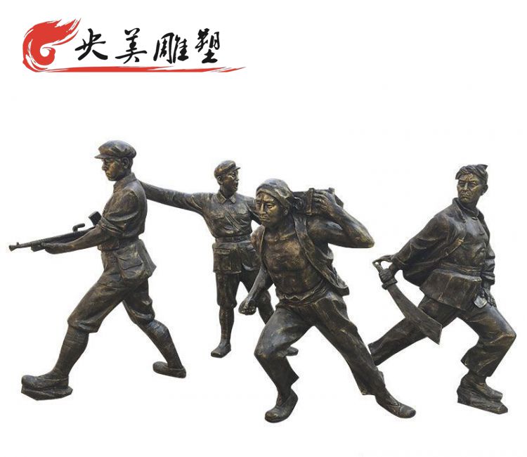 景区玻璃钢仿铜八路军人物景观图片 景区玻璃钢仿铜八路军人物景观图片