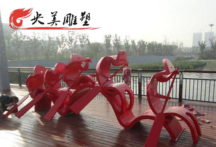 公园摆放不锈钢抽象划船人物雕塑图片 公园摆放不锈钢抽象划船人物雕塑图片