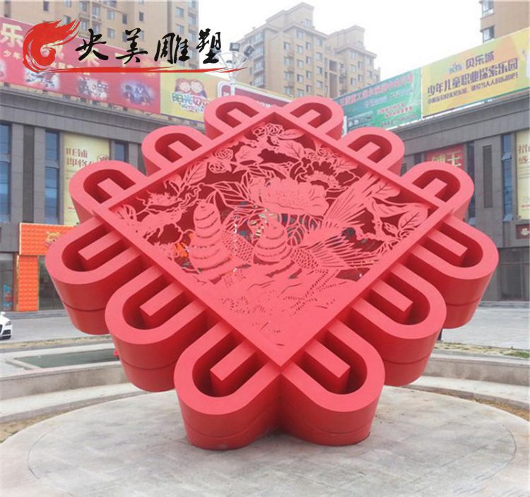 商场户外大型不锈钢红色中国结雕塑图片 商场户外大型不锈钢红色中国结雕塑图片