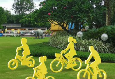园林不锈钢剪影抽象骑自行车的人物雕塑