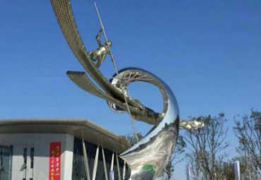 景区文化广场摆放不锈钢划船人景观雕塑