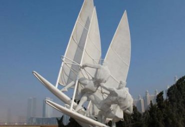 公园户外摆放不锈钢网格帆船运动人物雕塑