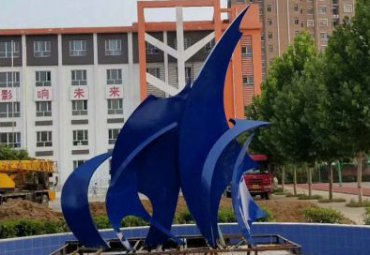 学院喷泉摆放不锈钢帆景观标识雕塑