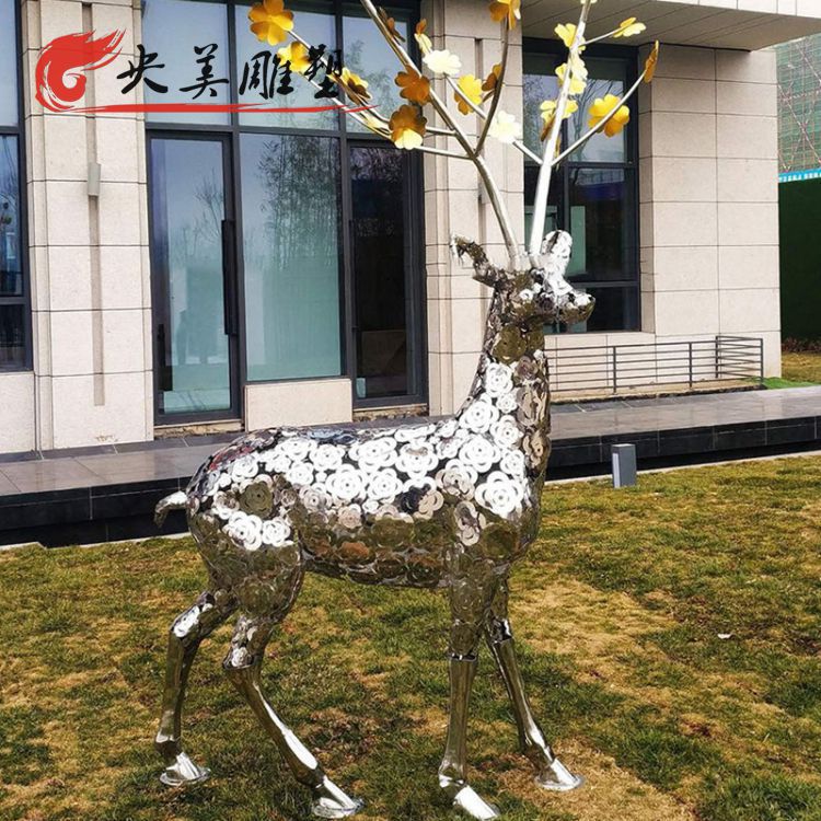 不锈钢镜面创意抽象动物景观梅花鹿图片 不锈钢镜面创意抽象动物景观梅花鹿图片