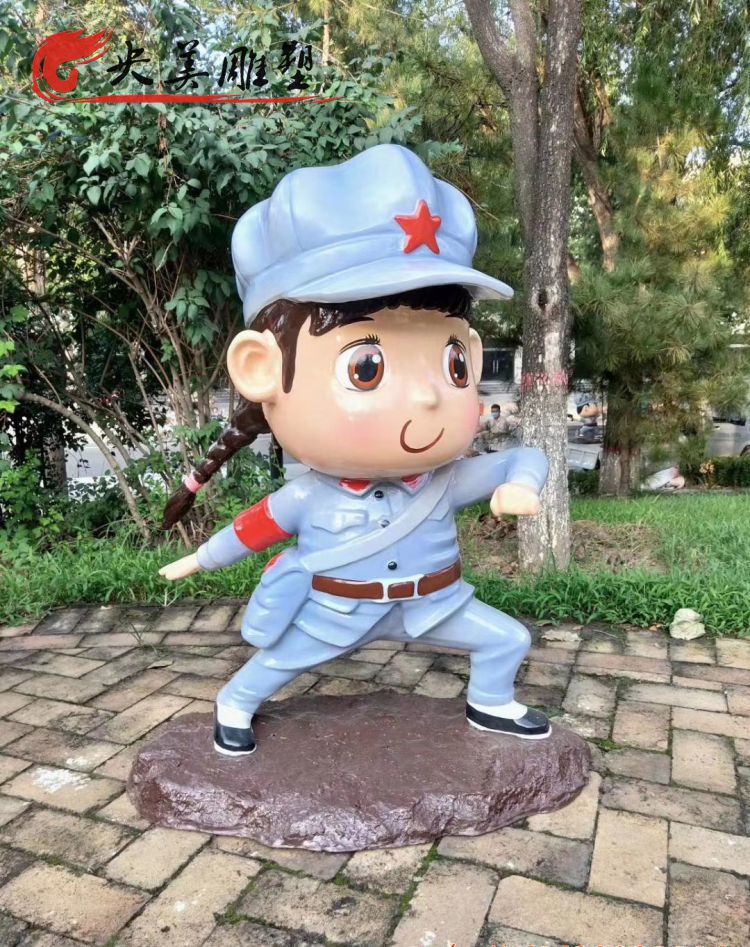 园林户外玻璃钢卡通小八路军人物雕塑图片 园林户外玻璃钢卡通小八路军人物雕塑图片
