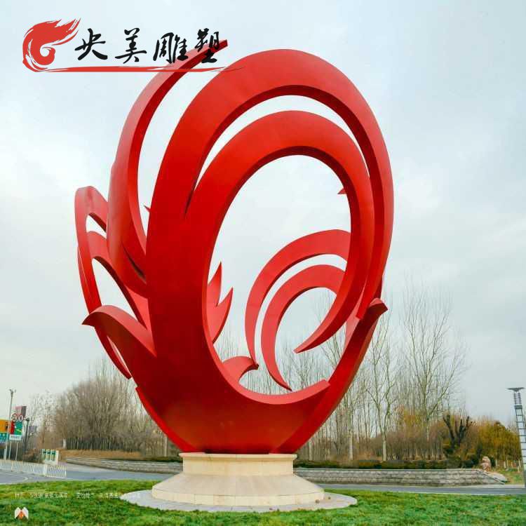 公园广场摆放红色不锈钢抽象凤凰雕塑图片 公园广场摆放红色不锈钢抽象凤凰雕塑图片