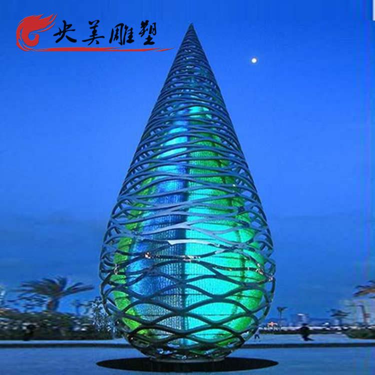 广场摆放创意不锈钢镂空灯光水滴造型雕塑图片 广场摆放创意不锈钢镂空灯光水滴造型雕塑图片